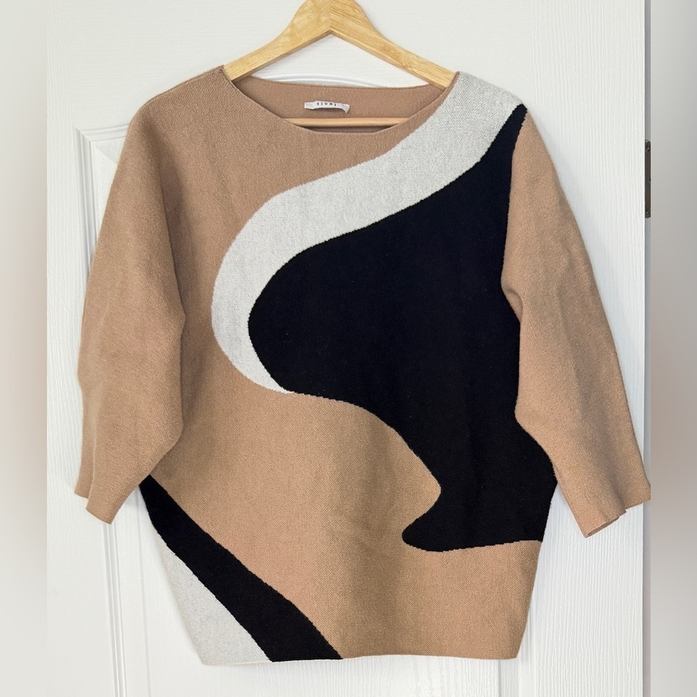 Sioni Tan Sweater Short Sleeve Rayon Size Medium